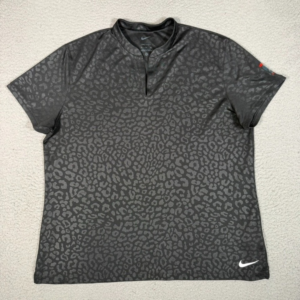 Nike Victory Golf Polo Shirt Womens XL Black Leopard Print Monterey Peninsula CC